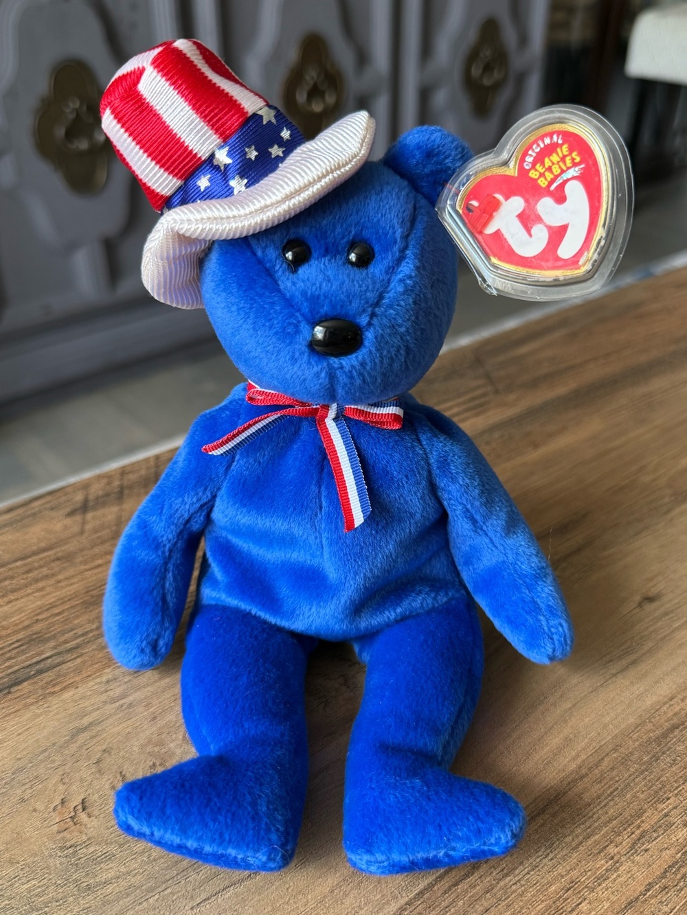 Ty Beanie Baby Sam Bear 2003 American Blue Patriotic Teddy